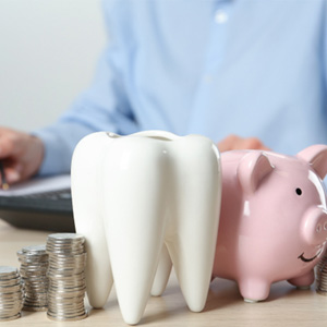 Piggy bank and coins